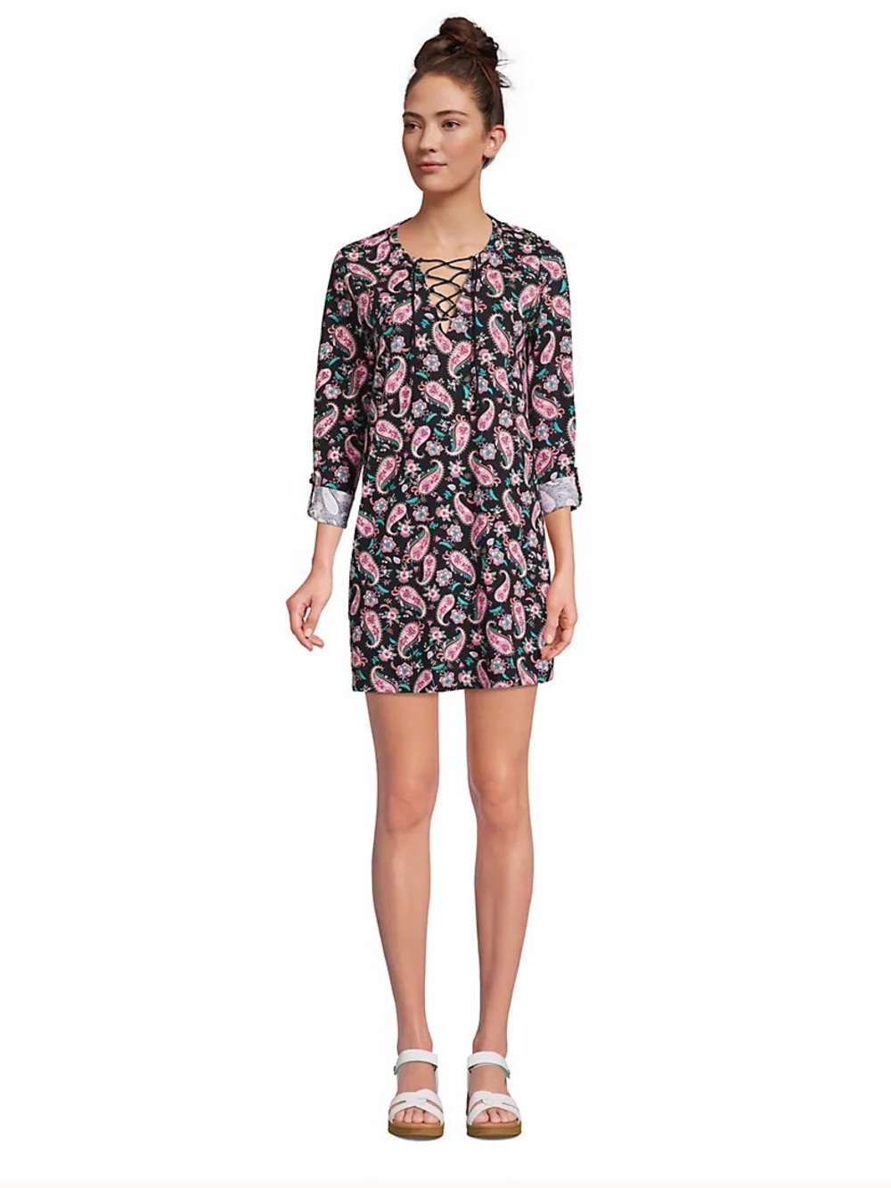 Lands' End Cotton Jersey V-neck Tunic Swim Cover-up Shirtdress